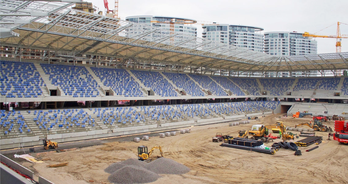 The new national stadium in Slovakia consists entirely of precast concrete elements manufactured with high-performance superplasticisers and release agents from MC.